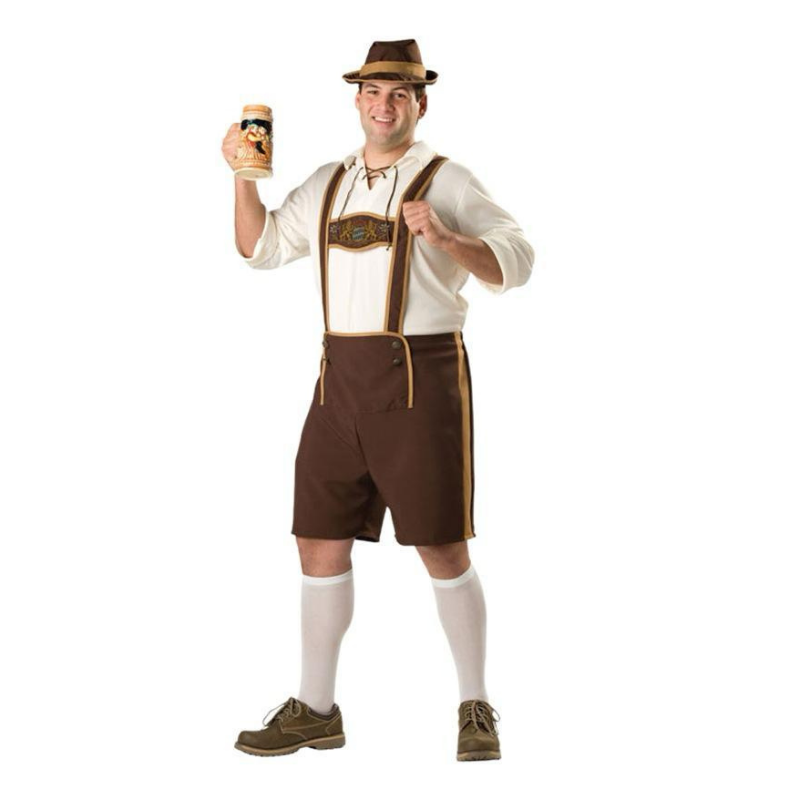 Men's Fancy Dress Lederhosen, T-Shirt & Hat Outfit - Oktoberfest German Fancy Dress
