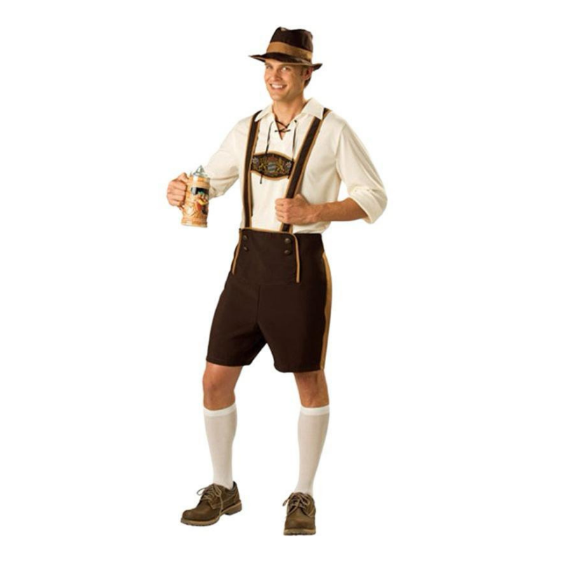 Men's Fancy Dress Lederhosen, T-Shirt & Hat Outfit - Oktoberfest German Fancy Dress