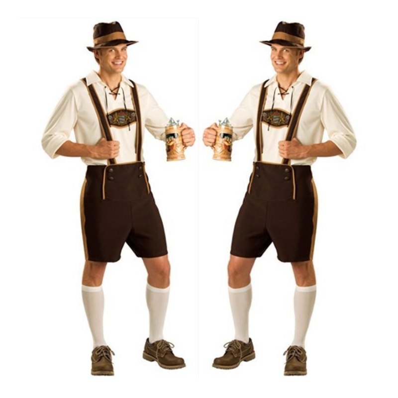 Men's Fancy Dress Lederhosen, T-Shirt & Hat Outfit - Oktoberfest German Fancy Dress
