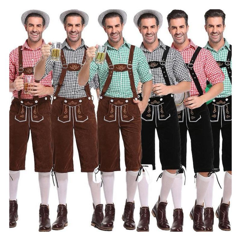 Men's Premium Oktoberfest Full Outfit Lederhosen, Shirt & Hat - German Authentic Fancy Dress