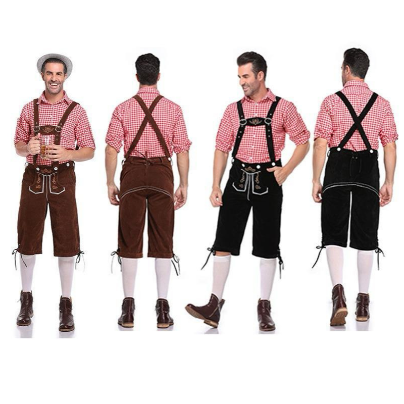 Men's Premium Oktoberfest Full Outfit Lederhosen, Shirt & Hat - German Authentic Fancy Dress