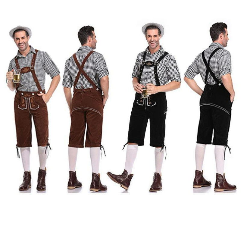 Men's Premium Oktoberfest Full Outfit Lederhosen, Shirt & Hat - German Authentic Fancy Dress