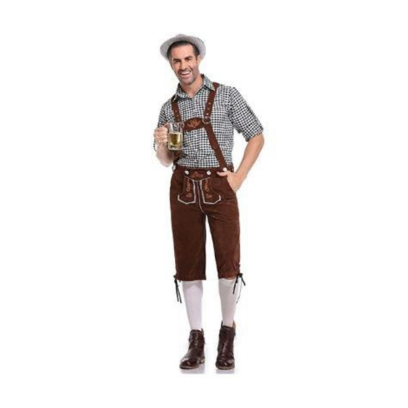 Men's Premium Oktoberfest Full Outfit Lederhosen, Shirt & Hat - German Authentic Fancy Dress