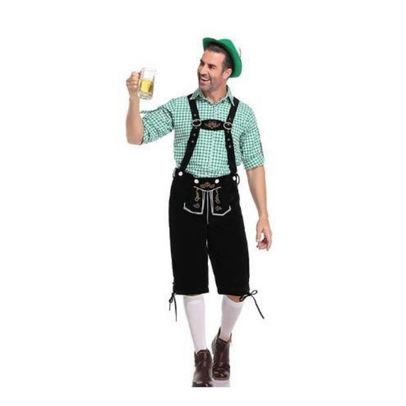 Men's Premium Oktoberfest Full Outfit Lederhosen, Shirt & Hat - German Authentic Fancy Dress