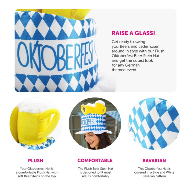 Oktoberfest Beer Stein Hat, Oktoberfest Bavarian Blue & White Hat